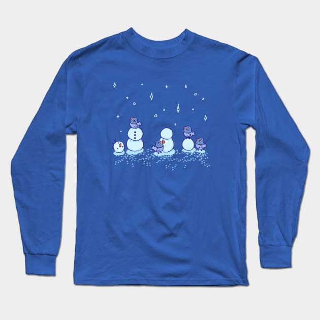 Pigeons making a snowman Long Sleeve T-Shirt by Tinyarts